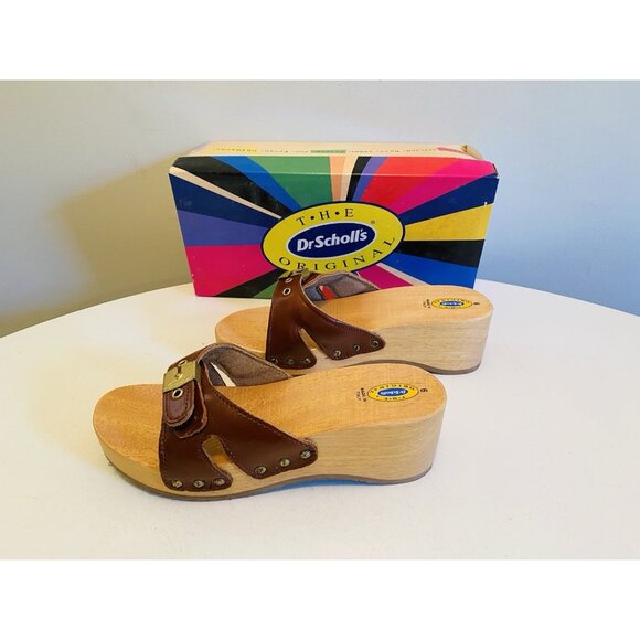Dr Scholls Women Size 6 M Wood Exercise Clog Sandal Brown Leather Slide Shoe New - Picture 6 of 11